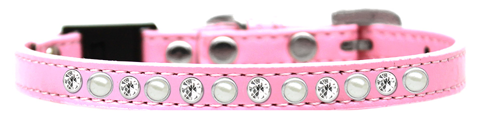 Pearl and Clear Jewel Breakaway Cat Collar Light Pink Size 10